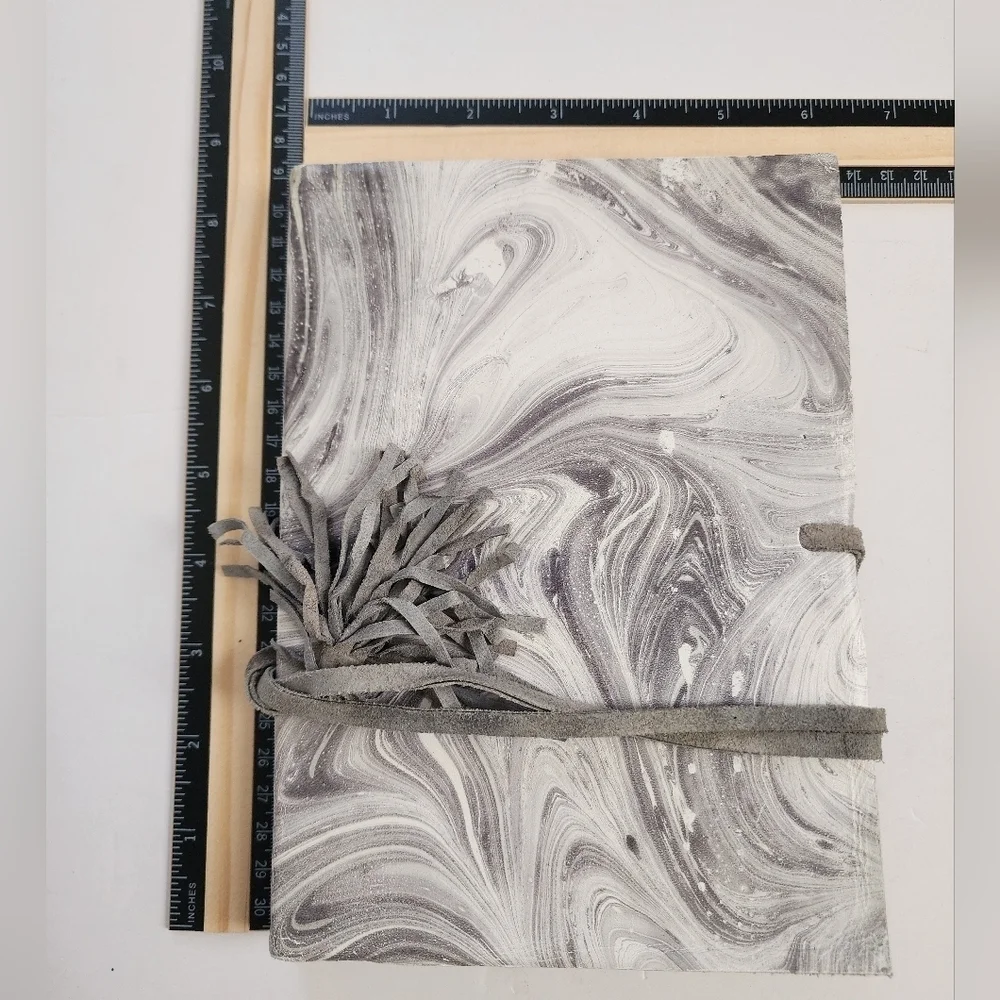 Anthropologie Unisex Leather Marble Grey & Gold Journal Sketch Book Wrap Closure